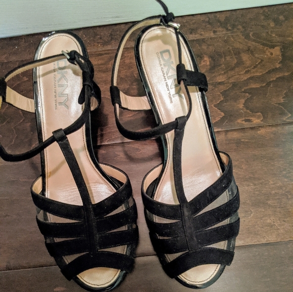 DKNY Black Velvet/Mesh Heels - Picture 1 of 5